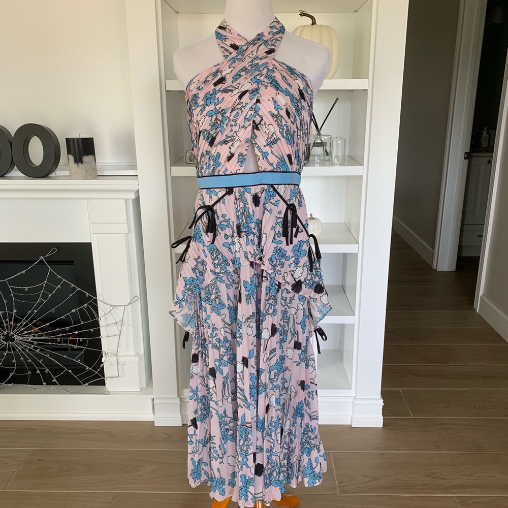 NWT Self-Portrait Halterneck Crepe de Chine dress